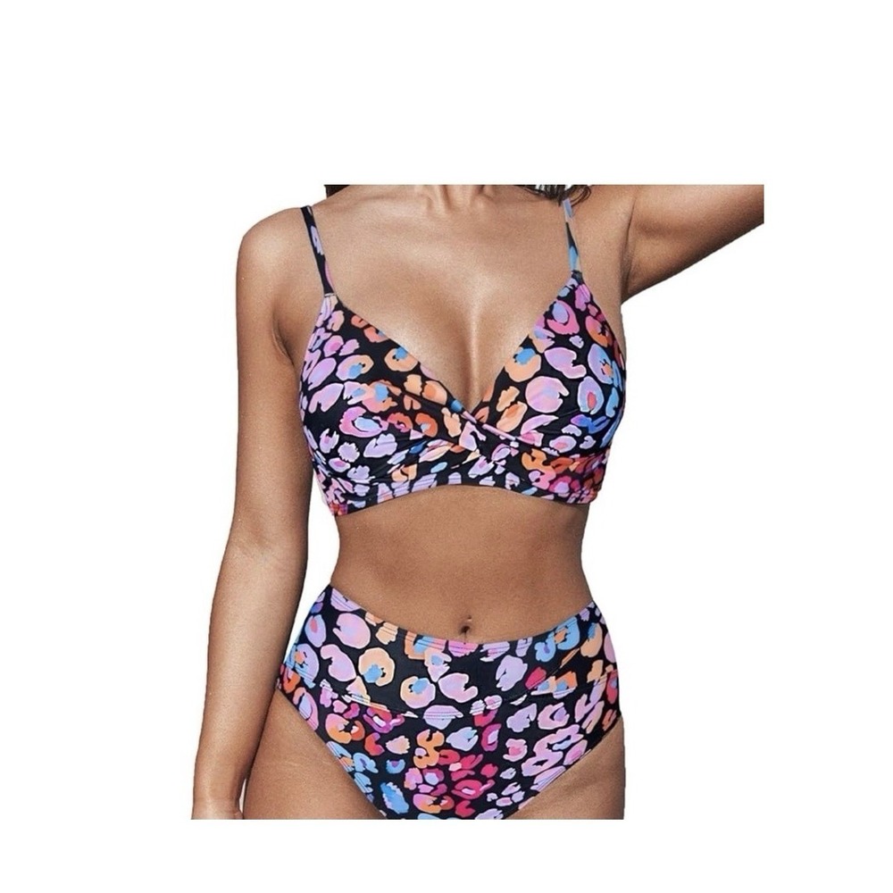 Cupshe Leopard Print Wrap Bralette‎ High Waist Bikini Set Multicolor XS NWT